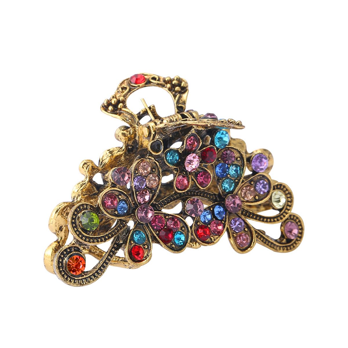 Luckious Retro Flowers Hair Claw Clip for Women, Ladies, and Girls - Vintage Alloy Rhinestone Hair Jaw Clip by Luckious