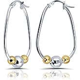 Hoops & Loops 925 Sterling Silver Beaded Hoop Earrings for Women, 18mm & 30mm Ball Bead Dangle Click-Top Hoops, Two-Tone 14k Gold, Rose Gold, Black Flash Plated Sterling Silver