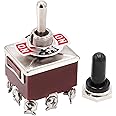 mxuteuk Heavy Duty Rocker Toggle Switch 3 Position 3PDT 9 Terminal ON/Off/ON 15A 250V 10A 380V Toggle Switches with Metal Knob Cover Cap Waterproof TEN-303
