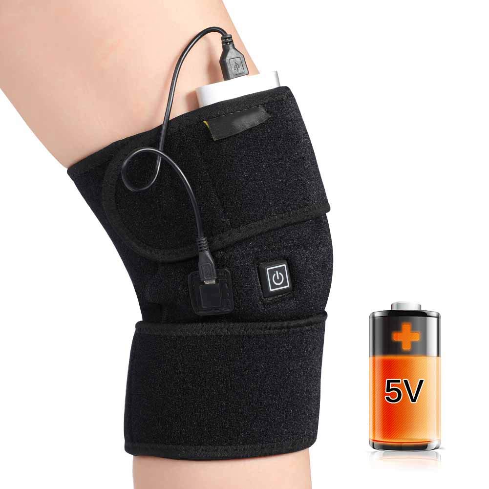 Heated Knee Pad, ANGGREK Heated Knee Sleeve USB Knee Support Brace for Arthritis, Electric Wrap Thermal Therapy to Warm Joint Stiff, Joint Muscles Injury Pain Relief for Men Women No Battery