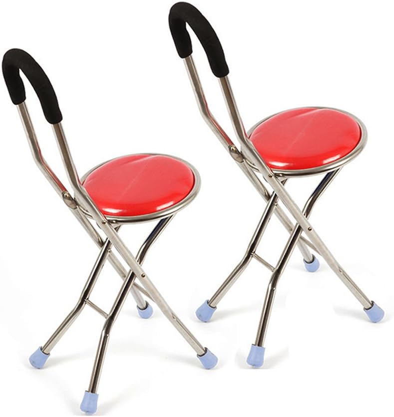 NUBAO Walking Stick for The Elderly Folding Four-Corner Chair/Stool Crutch Stainless Steel Walking Stick Walker Red Foam Handle Length 85 cm (33.46 Inches) (Size : Two)