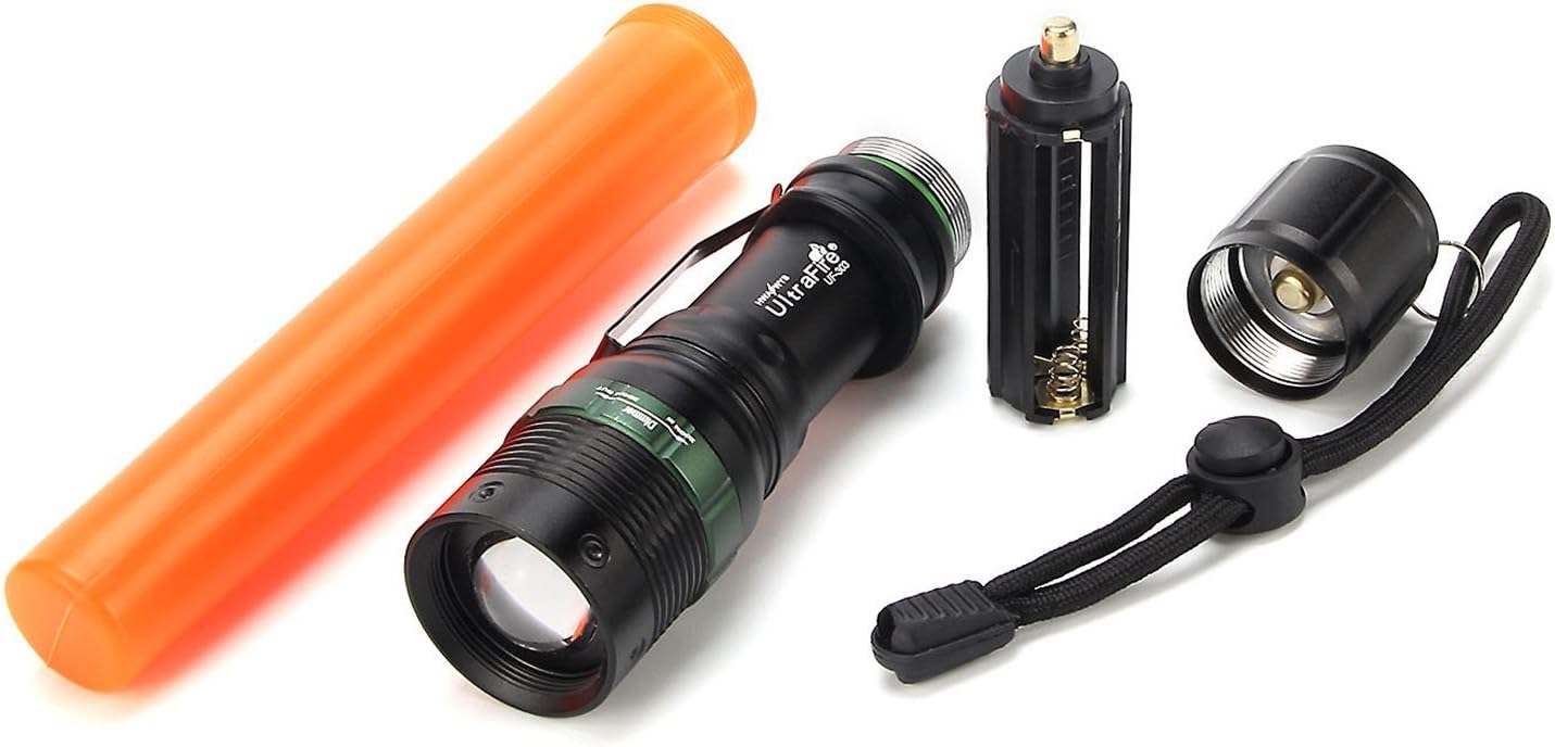 UltraFire 2pc 11-Inch Signal Traffic Wand Safty LED Flashlight 250 Lumen, Red Flashing Mode, Wrist Strap Lanyard, Side Clip, Orange Finish for Kids Outdoor Camping - - 