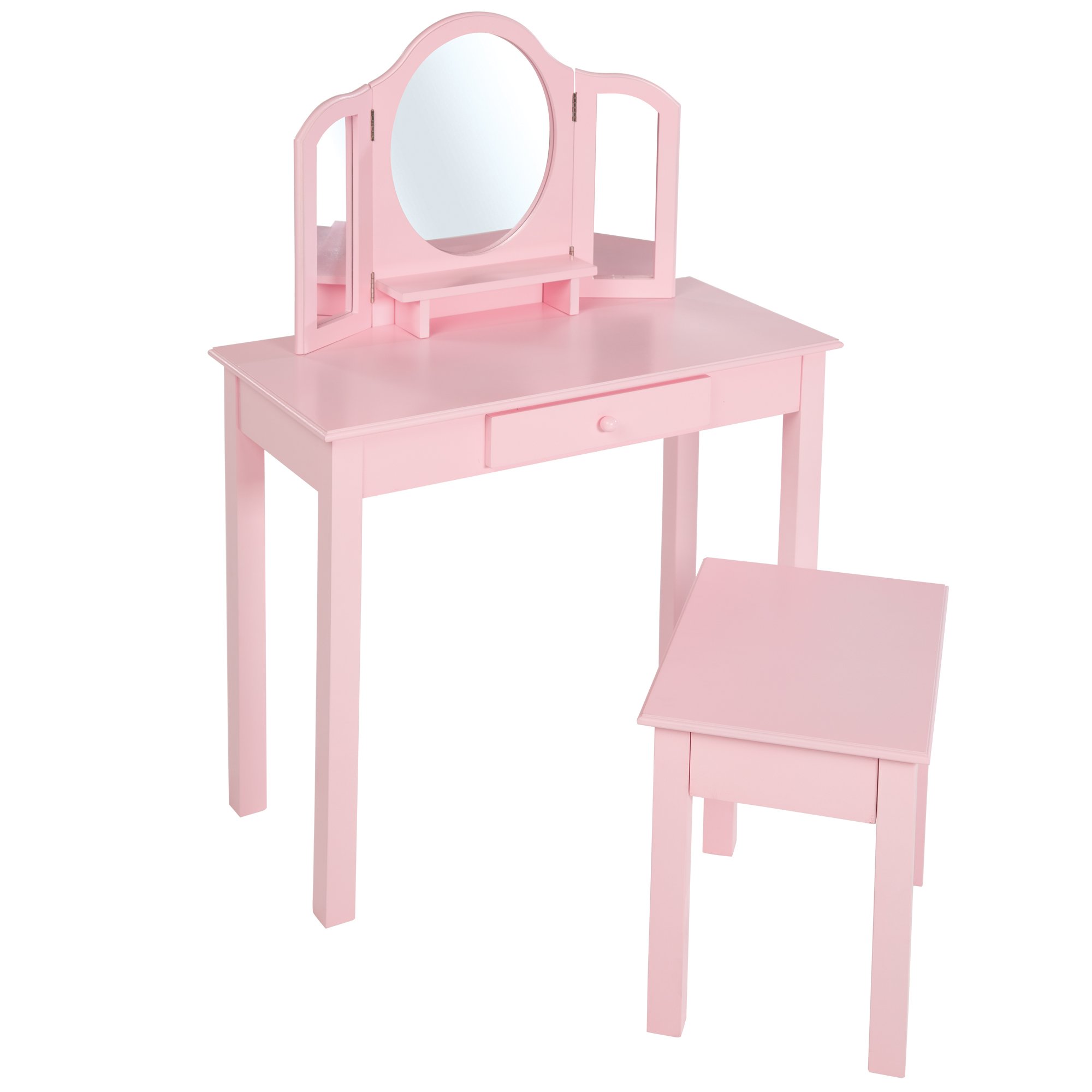 roba Wooden Children's Dressing Table - Play Vanity - Small Cosmetic Table with Mirror for Kids + Chair - Pink