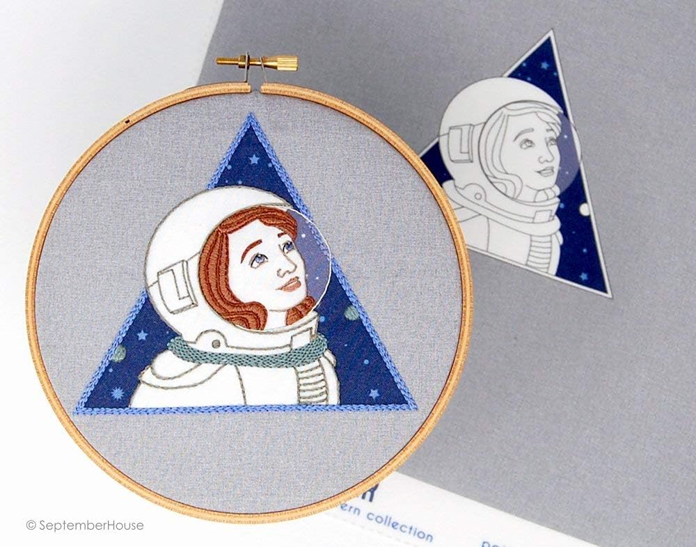 Astronaut Modern Embroidery Kit, Astronaut embroidery Pattern Panel Pre-printed fabric for hand embroidery, Solar Flair Pattern Collection