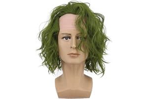 VGbeaty Adult Men Bald Short Bob Curly Dark Green Joker Wig Halloween Cosplay Anime Costume Wig
