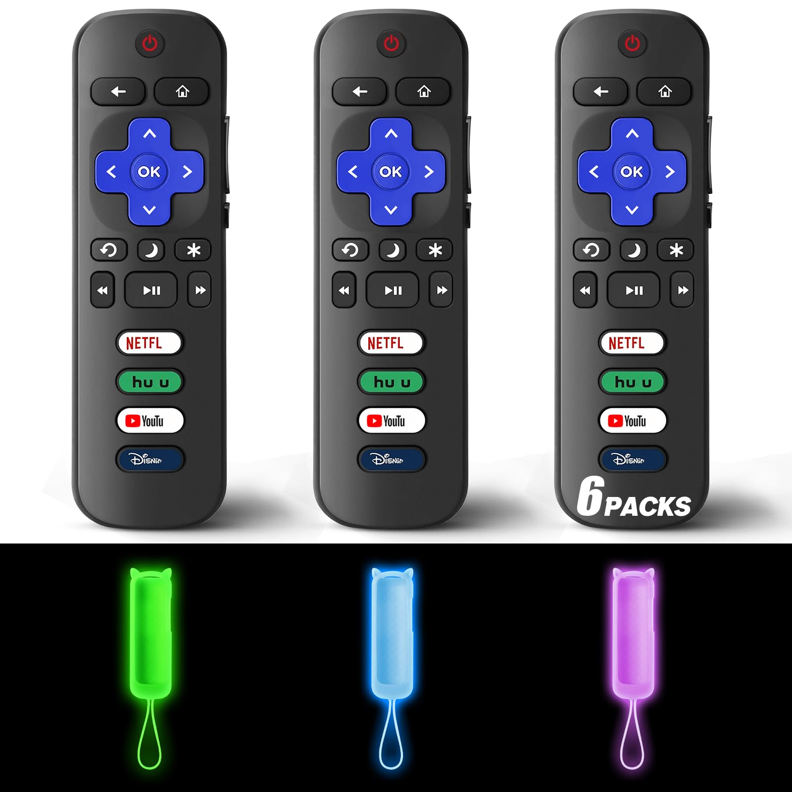 Photo 1 of (Pack of 3) Replacement Remote Only for Roku TV with Soft Protective Cover (Glow in The Dark), Compatible for TCL Roku/Hisense Roku/Onn Roku/Sharp Roku/Element Roku/Philips Roku Smart TV