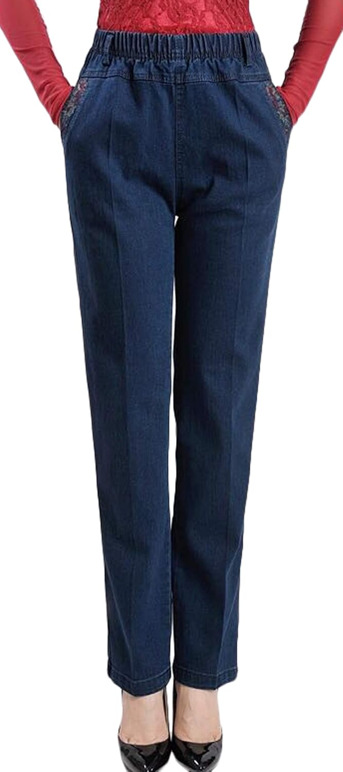 Buy Youhan Women's Casual Pull On Elastic Waist Jeans (Small, Y/Fleece