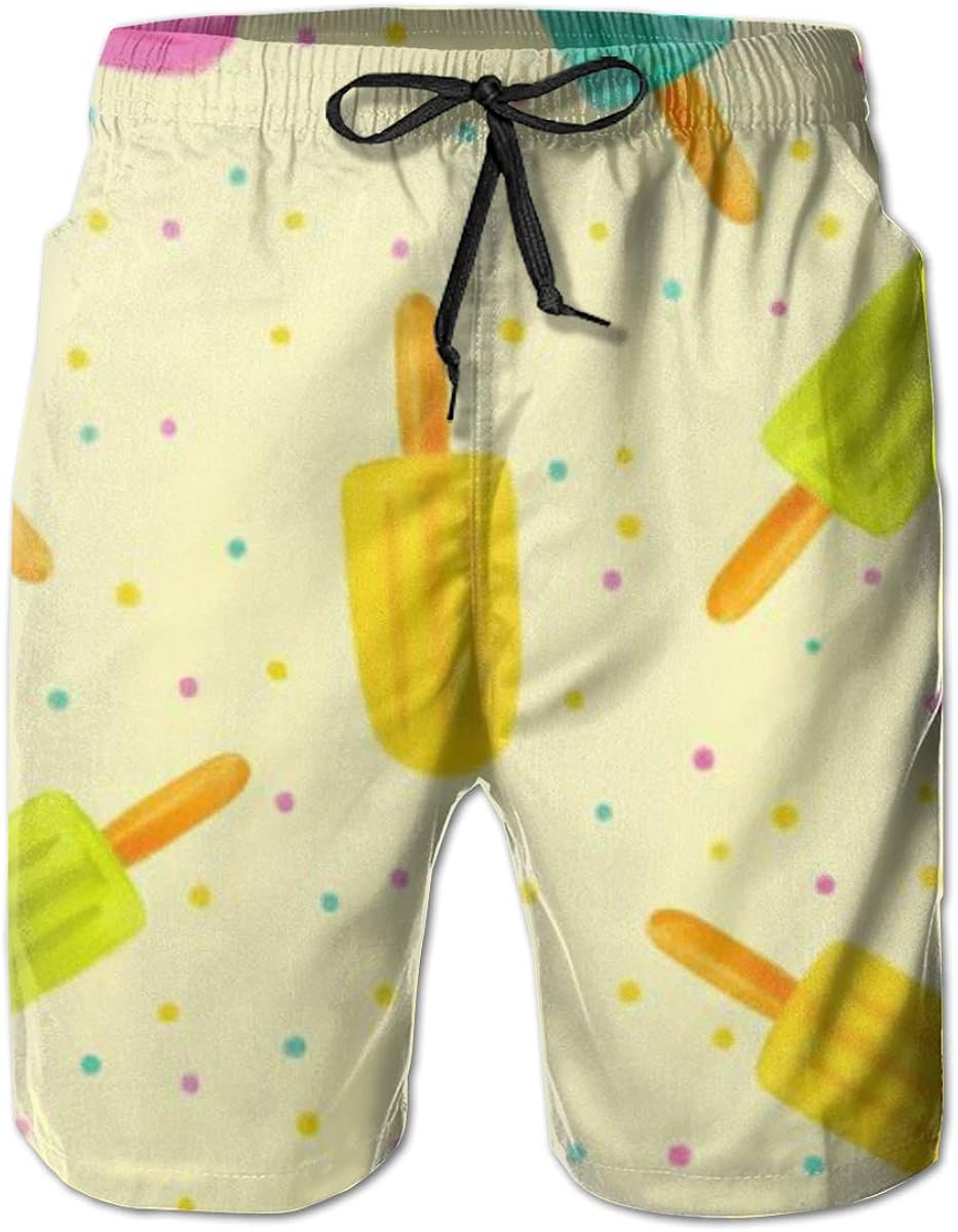 Quick Dry Men's Beach Shorts Ice Cream Pattern Mesh Lining Surfing