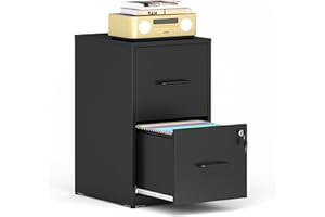 VIYET File Cabinet, Vertical File Cabinets with Lock for Home Office,Heavy Duty Office Steel Filing Cabinet for Hanging Letters/Legal/A4, Assembly Required (Black, 2 Drawers-Small)