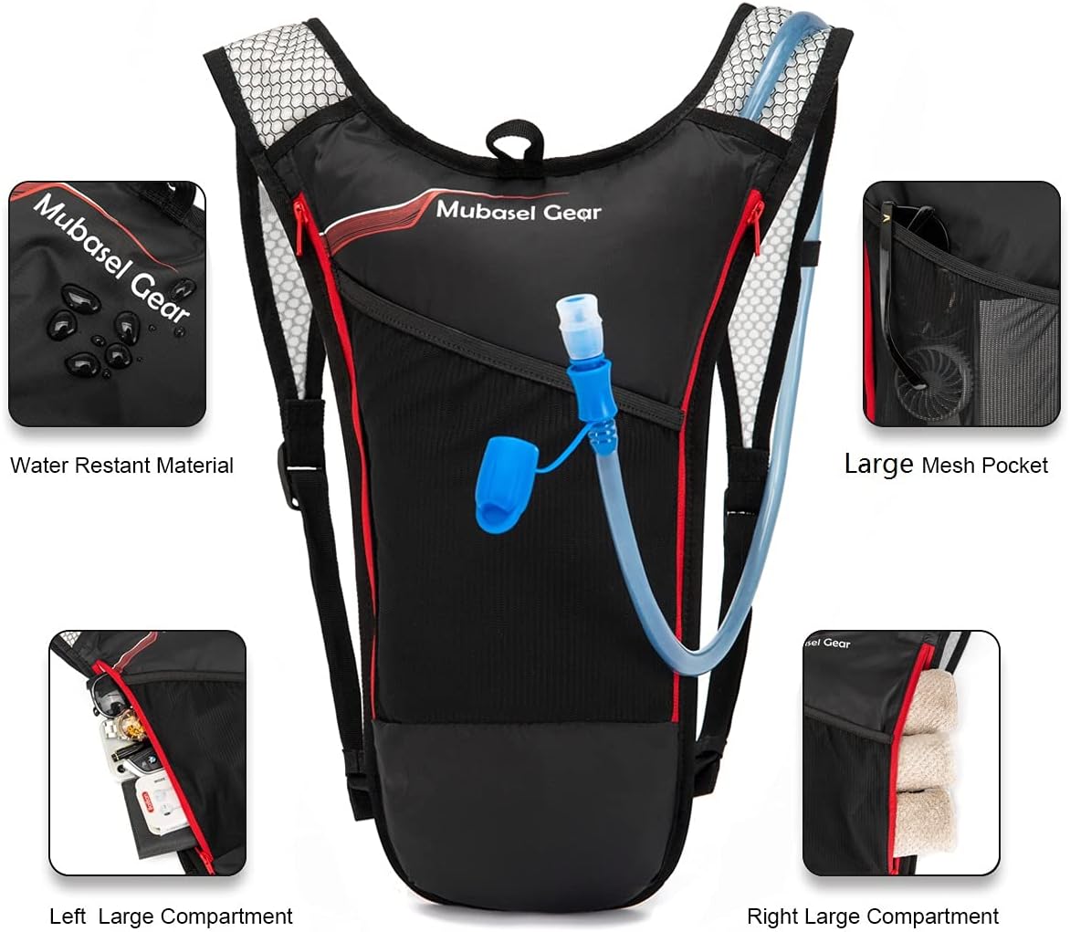 Mubasel Gear Hydration Backpack Pack with 2L BPA Free Bladder - Lightweight Pack Keeps Liquid Cool Up to 4 Hours- Outdoor Sports Gear for Running Hiking Cycling Skiing : Sports & Outdoors