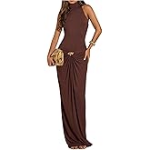 Floerns Women's Wedding Guest Dress Ruched Mock Neck Sleeveless Cocktail Dinner Maxi Dresses