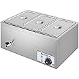 ROVSUN 21QT Electric Commercial Food Warmer, 3-Pan Steam Table 6.9 QT/Pan Stainless Steel Bain Marie Buffet Countertop with Temperature Control & Lid for Parties, Catering, Restaurants 110V