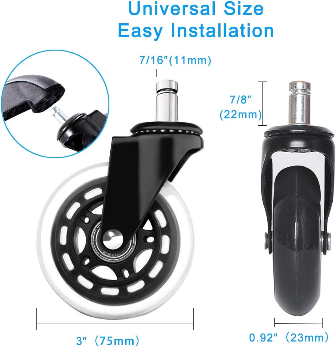 Office Chair Casters Wheels, Set of 5 Heavy Duty Furniture Caster Wheels, Office Chair Wheels Replacement Safe for Hardwood Floors and Carpet, Universal Fit Rubber Chair Casters : Office Products