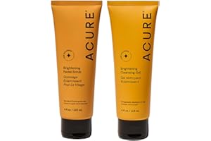 Acure Brightening Facial Scrub & Cleansing Gel Combo Pack - Exfoliating Face Wash & Gentle Daily Facial Cleanser for Radiant Skin with Sea Kelp, Pomegranate & Acai, 100% Vegan - 4 fl oz (2 Pack)