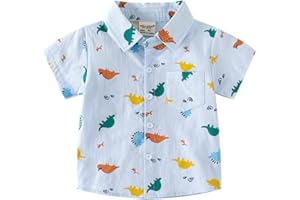 Dinosaur Printed Button Down Shirts for Toddler Boys Baby Short Sleeve Tops Summer Clothes, 1-5Y