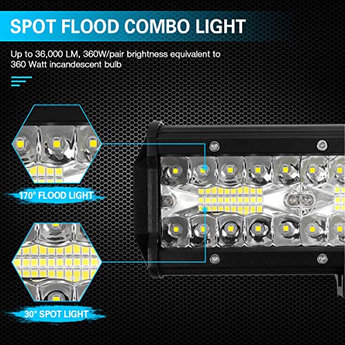 LED Light Bar AMBOTHER 9 Inch 360W 36000LM Off Road Fog Lighting Spot Flood Combo Triple Rows Driving Lights for Truck Car Jeep Boat SUV ATV UTV Pickup, 2 Years Warranty