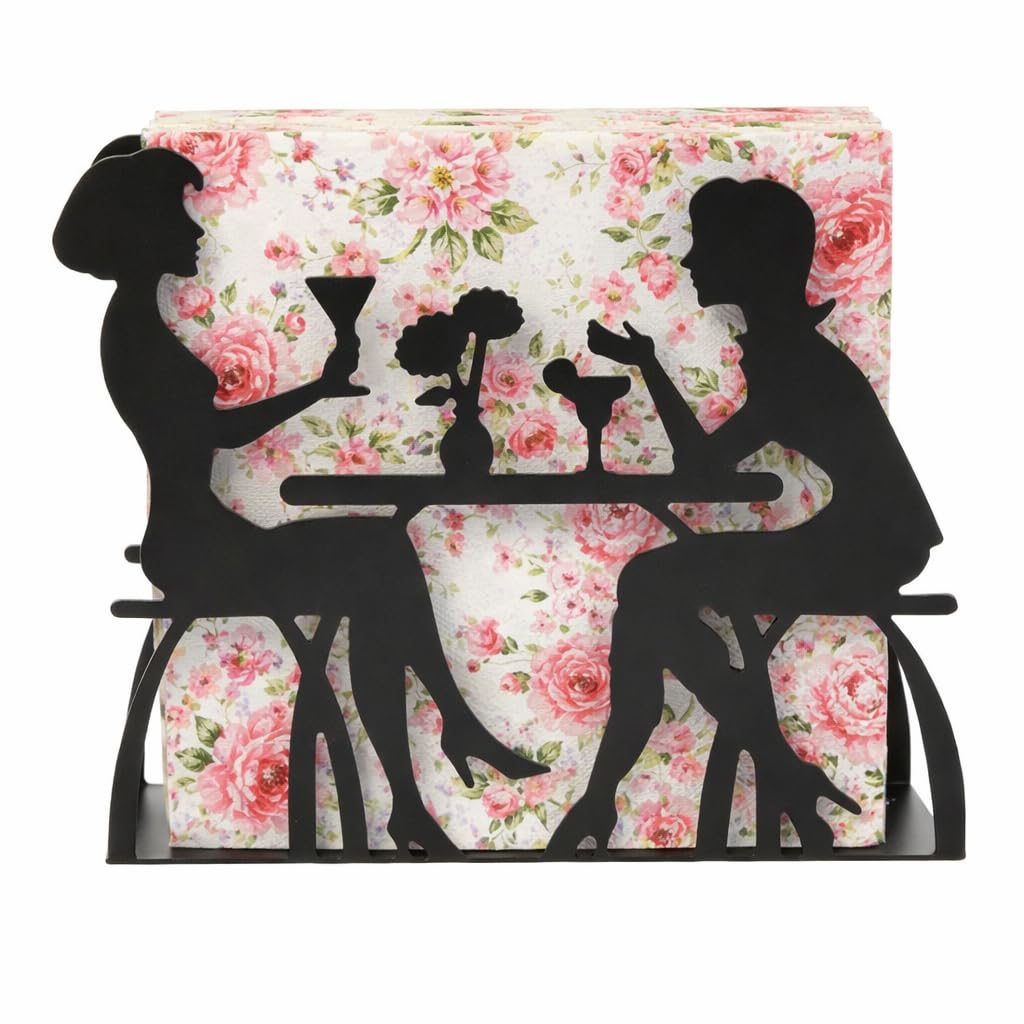 ORNAMI Metal Napkin Holder, Decorative Tissue Holder for Table (Dining Design, Black, 1)