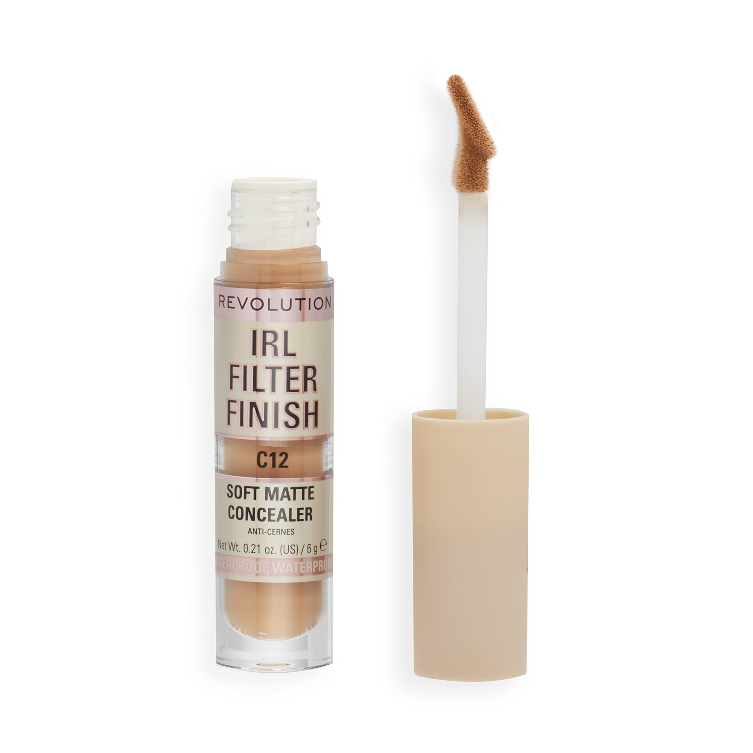 Makeup Revolution IRL Filter Finish Concealer, Medium to Full Coverage, Matte Finish, C12, Medium/Dark Skin Tones, 6g