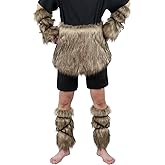 HAOAN 9 Pieces Halloween Viking Costume Accessories Faux Fur Mini Skirt Leg Wraps Warmers Arm Cuffs Covers Set