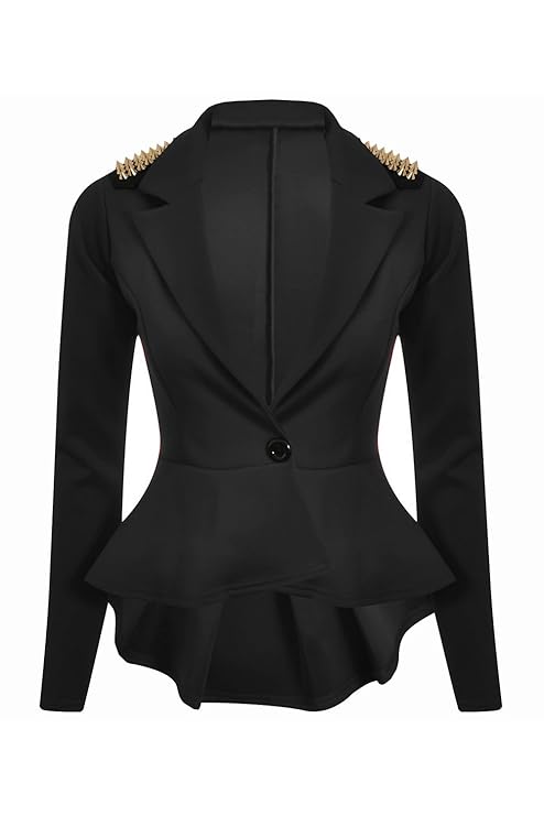 Neu Damen Langärmlig Spikes Schößchen Ein Knopf Jacke Mantel Blazer Oberteil
