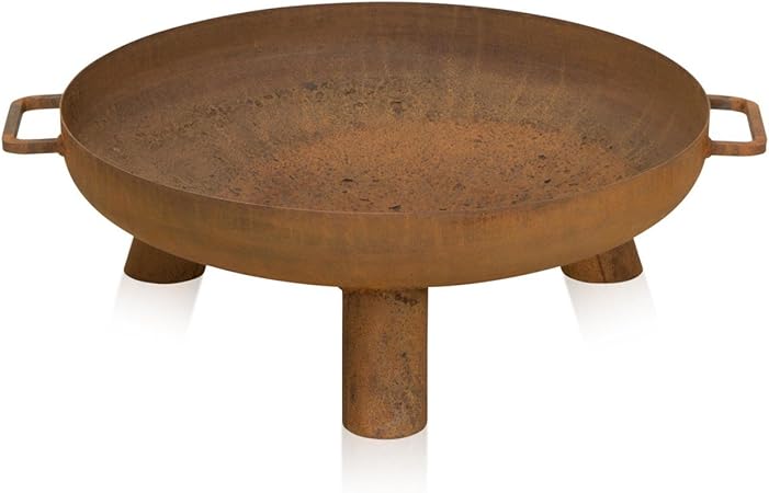 Feuerschale Daytona Stahl In Rostoptik Feuerstelle Fur Draussen Terrasse Garten Balkon Runde Design Schale Mit Griffen 3 Fussen Rost Look Patina Decoras Amazon De Garten