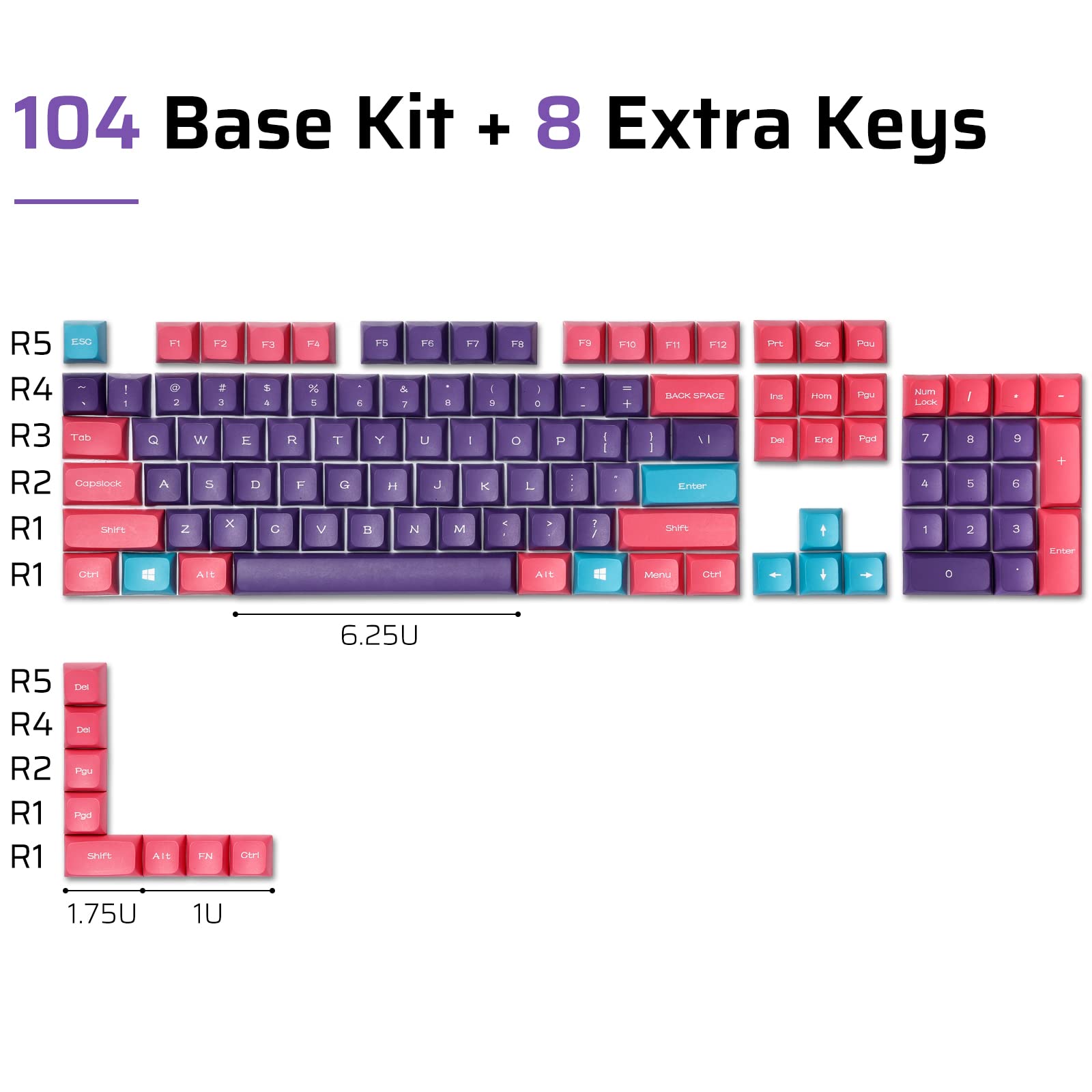 LTC LavaCaps PBT Double Shot 112-Key Sublimation Keycaps Set, KDA Profile for ANSI Layout 61/68/84/87/98/104 Keys Mechanical Keyboard, with Keycap Puller - (Only Keycaps), Neon Purple