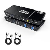 TESmart 2 Port HDMI KVM Switch 2 Computers 1 Monitor, 4K@60Hz, USB 3.0 | EDID, 2 Computers Share 1 Monitor, L/R Audio&amp;Microphone, Hotkey, IR Remote, Front-Panel Switch, 2 KVM Cables