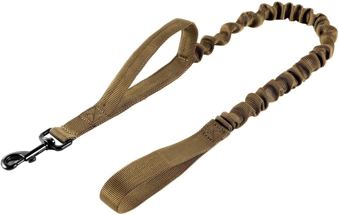 OneTigris Tactical Dog Training Leash Bungee Leash with 2 Control Handle Quick Release Nylon Leads Rope, Brown, Medium