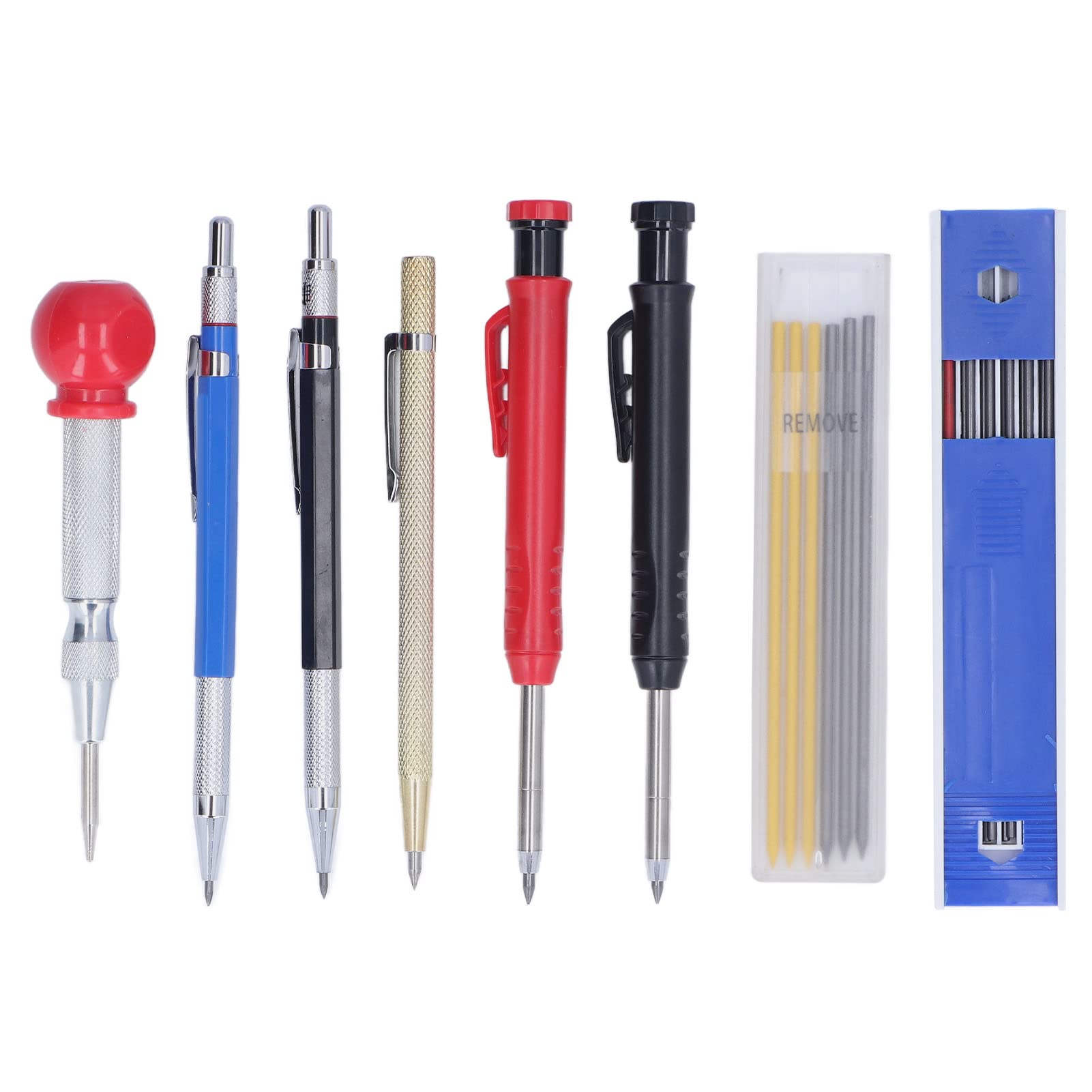 YWBL-WH Carpenter Scriber Marking Kit, Solid Mechanical Pencil with Refill Center Punch Carbide Marker, Carpentry Marking Scribe Tools for Architect Construction Precision Marking