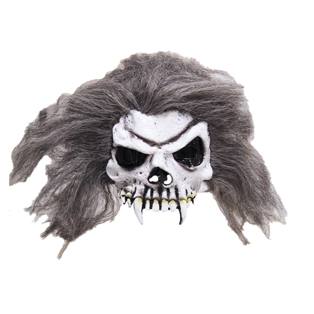 Bristol Novelty BM282 Skull Half Face Mask and Hair, Unisex-Adult, Grey, One Size Halloween