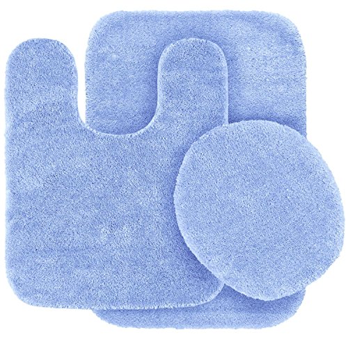 Elegant Home 3 Piece Bathroom Rug Set Bath Rug, Contour Mat, Lid Cover Non-Slip with Rubber Backing Solid Color # 6 (Light Blue)