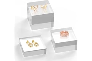 SAMYUCHO Acrylic Base Stand 3 Pack 3 X 3 Inch Acrylic Blocks for Display Trophy Base Clear Square Cube Riser Display Cylinder Pedestal Stands for Collectibles Jewelry Props Food Display 3 Size