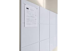 DECORITA Large Cork Board Alternative – 11.8"x11.8"x0.35" 12 Pack Felt Wall Tiles with Safe Removable Adhesive Tabs, Cork Board 48 x 36 inches Cork Board for Office Large Cork Boards for Walls 72 x 48 - White