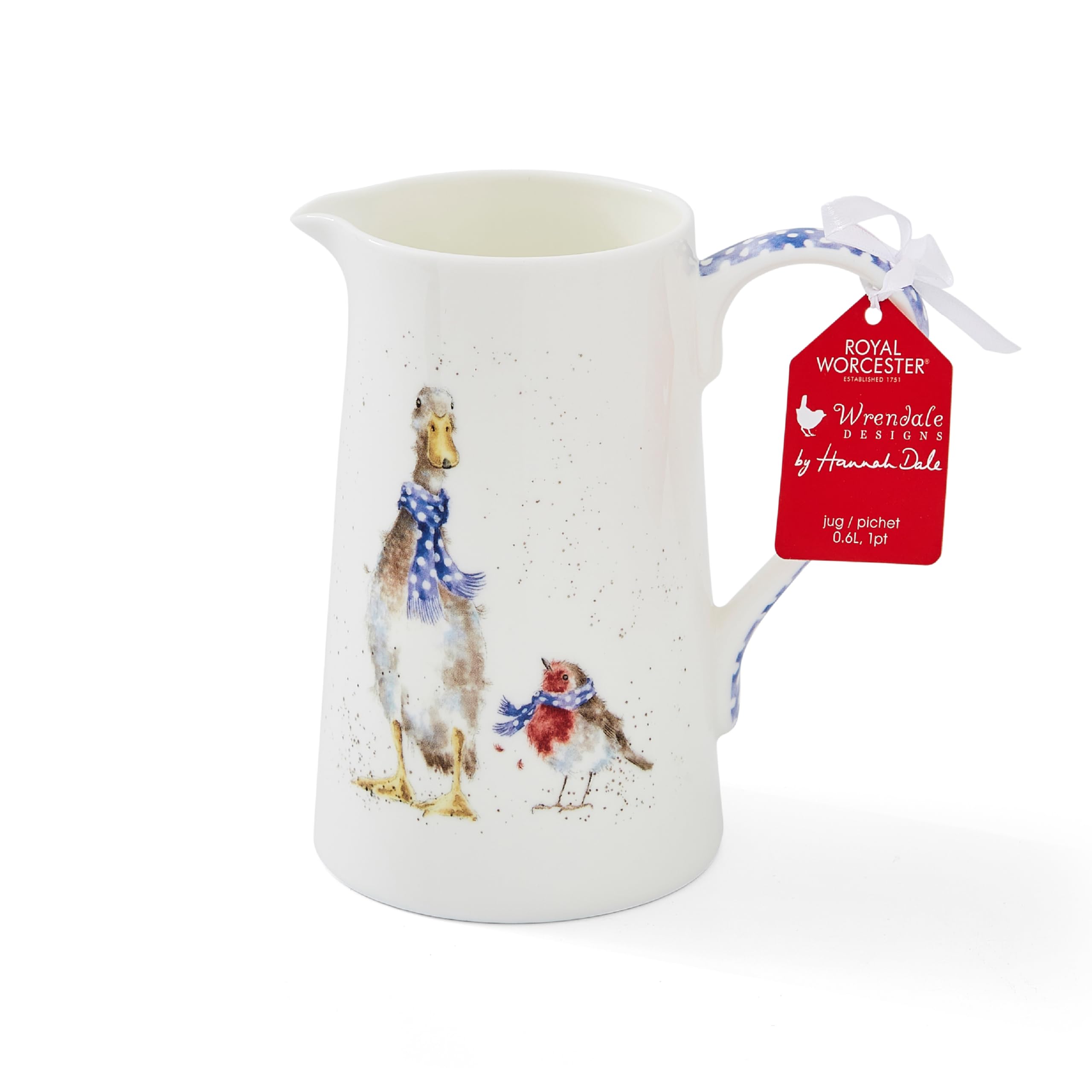 Royal Worcester x Wrendale Designs Large Jug - 1 Pint, Fine Bone China, Suitable for Serving Juice, Tea, or Water, Dishwasher & Microwave Safe, Featuring Duck & Robin Design