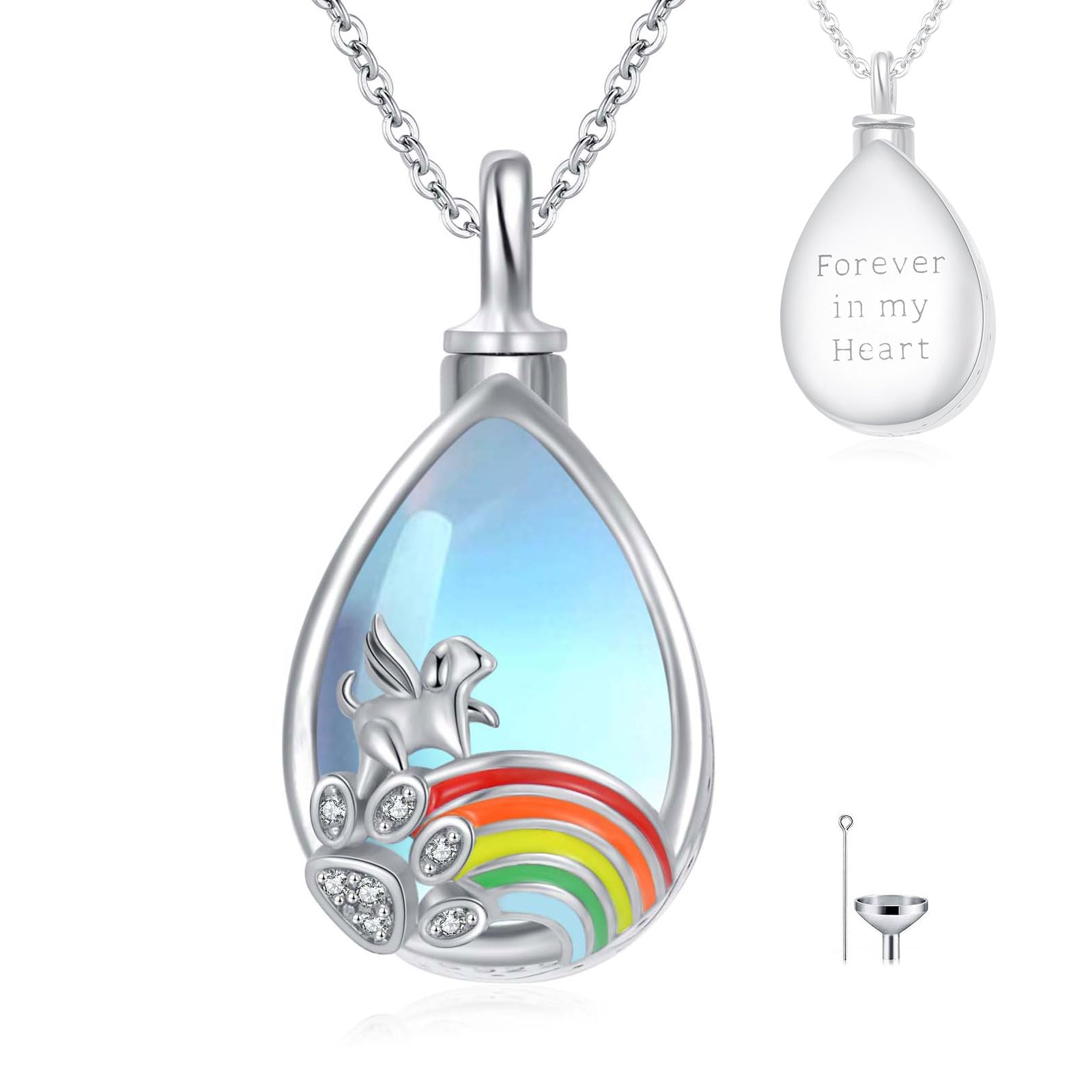 HUKKUN Ashes Necklace Sterling Silver Dog Ashes Necklace Rainbow Bridge Dog Cremation Jewellery Bereavement Gifts for Women