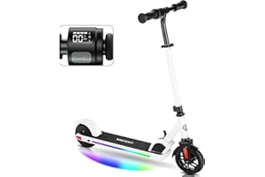 Caroma Electric Scooter for Kids Ages 6-14, 150W Motor, 10 mph, 80 mins Ride Time, Adjustable Speed & Height, Colorful Lights, LED Display, Foldable Kids Electric Scooter, Ideal Gifts for Kids