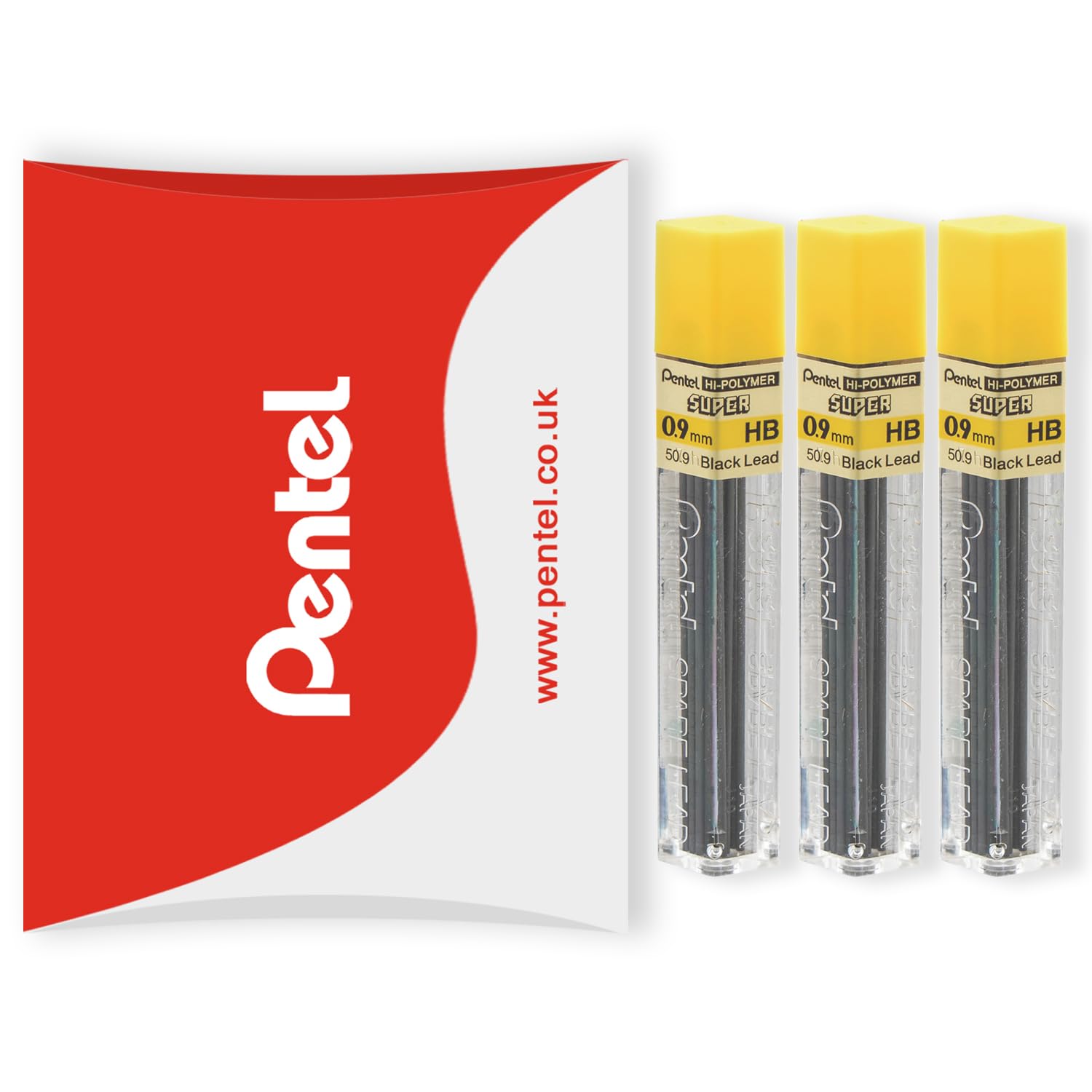 Pentel Super Hi-Polymer Mechanical Refill Leads - for Automatic/Mechanical Pencils - in Pillow Packaging (0.9mm HB, Pack of 3)