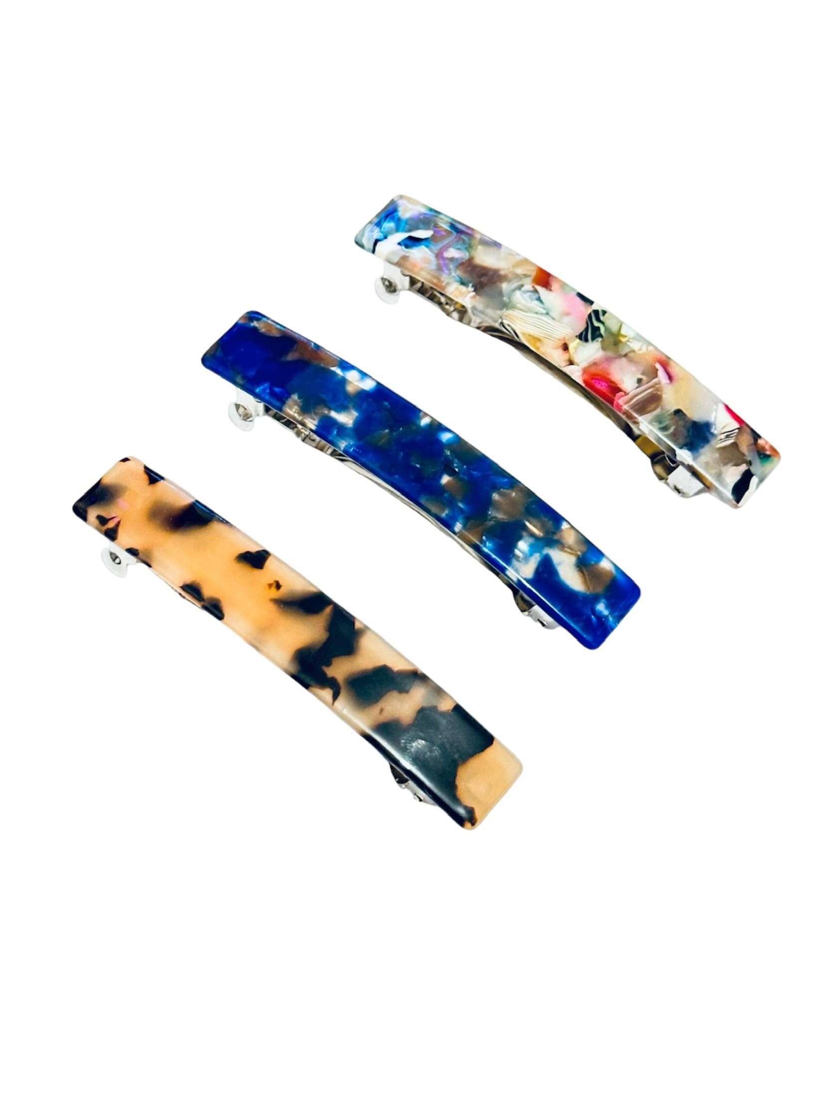 3pcs Set Large French Design Hair Barrette Clips Smooth Rectangle Hair Clips Grips Slides Hair Pins Womens Girls Accessories Length 8CM (Multicoloured)