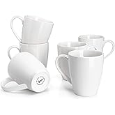 Sweese Porcelain Coffee Mugs - 16 Ounce - Set of 6, Cups for Latte, Hot Tea, Cappuccino, Mocha, Cocoa, White