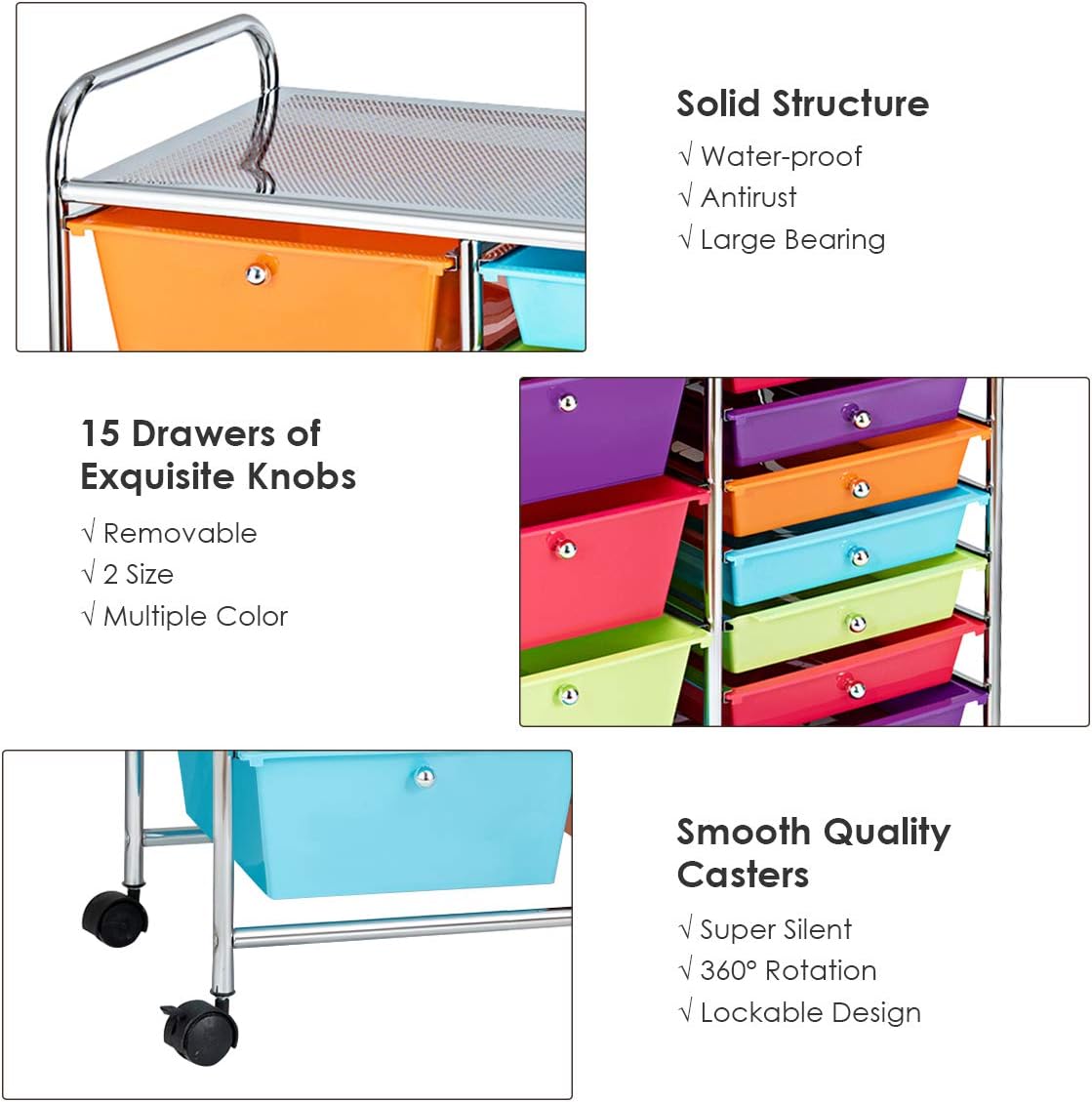 Giantex 15-Drawer Organizer Cart Office School Storage Cart Rolling Drawer Cart for Tools, Scrapbook, Paper (Multicolor): Home Improvement