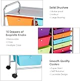 TANGZON 15 Drawer Storage Cart with Lockable Wheels Rainbow 63x37x87cm view 2
