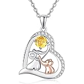 Palpitate Elephants Necklace 925 Sterling Silver November Birthstone Heart Pendant Mother and Son Animal Jewelry Mother's Day Birthday Christmas Gifts for Women Mom Wife