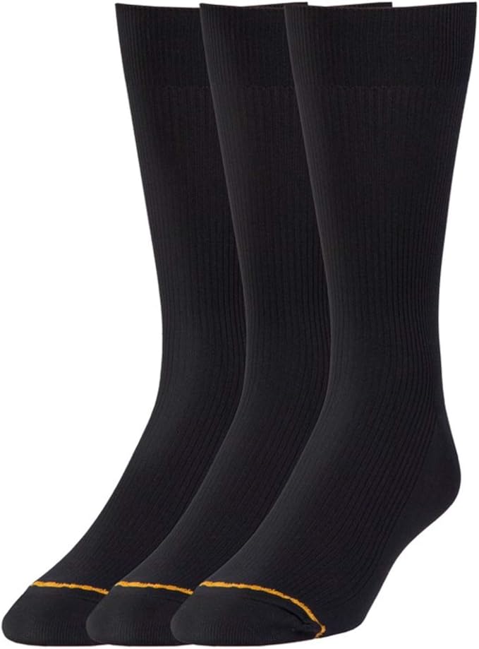 Signature Gold by GOLDTOE Men's Nylon Rib Crew Socks 3pk Black