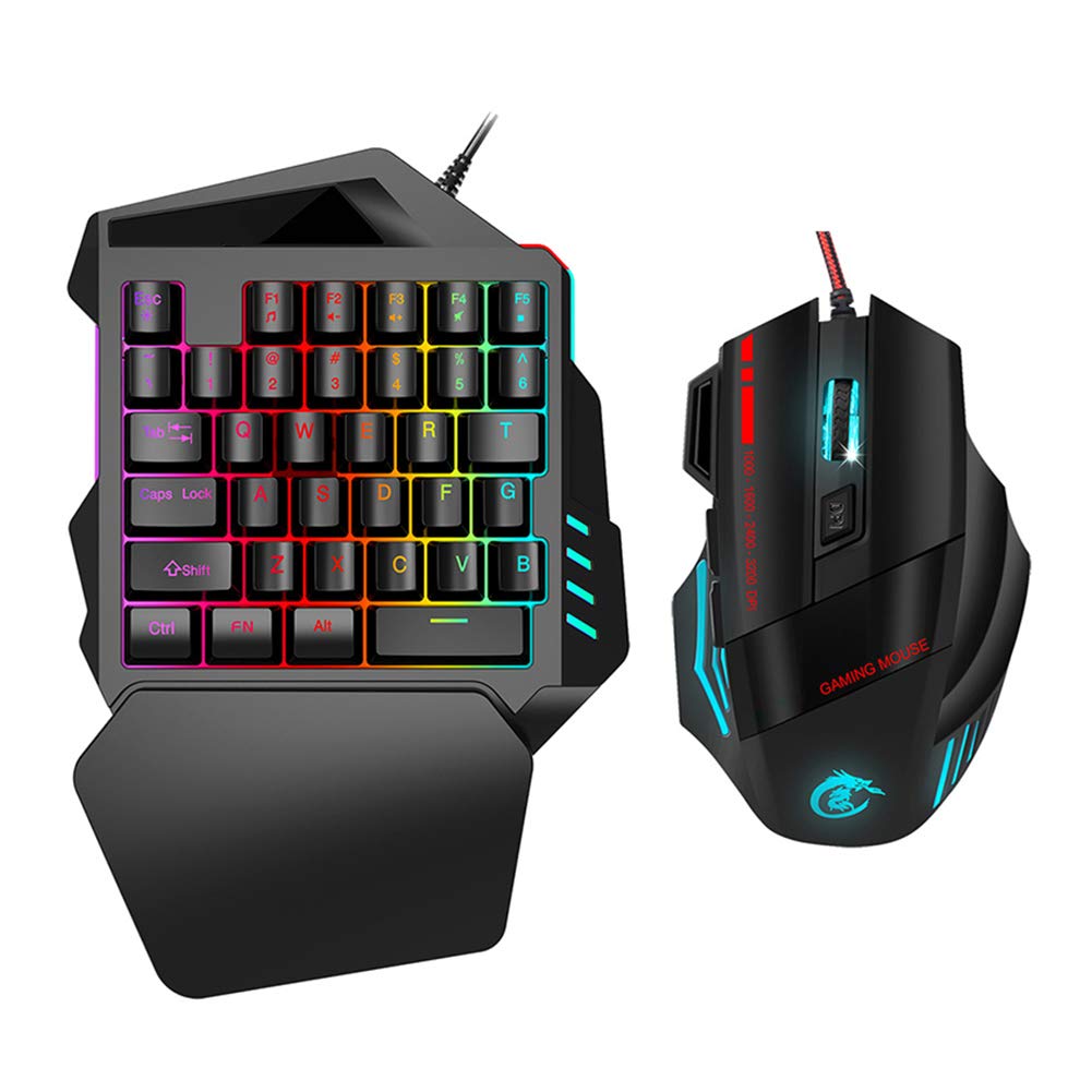 CCYLEZ Backlight One-Handed Gaming Keyboard and Mouse Combo, 35 Keys LED Backlight, 1000DPI-5500DPI Adjustable Optical Mouse, macOS Compatible