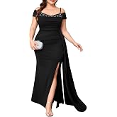 TIARALY Women's Plus Size Formal Off The Shoulder Dress Bodycon Maxi Slit Evening Gowns Cocktail Prom Party Dresses