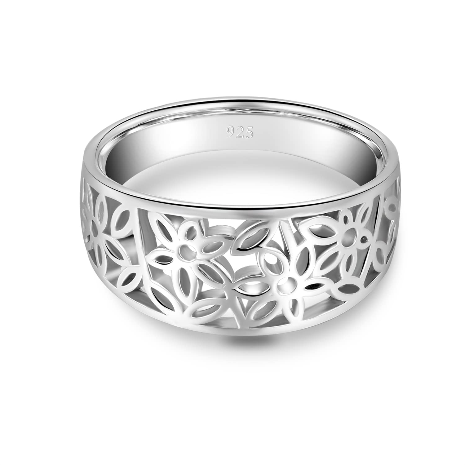 BORUO 925 Sterling Silver Ring, High Polish Tarnish Resistant Comfort Fit Victorian Leaf Filigree Vintage Style Ring