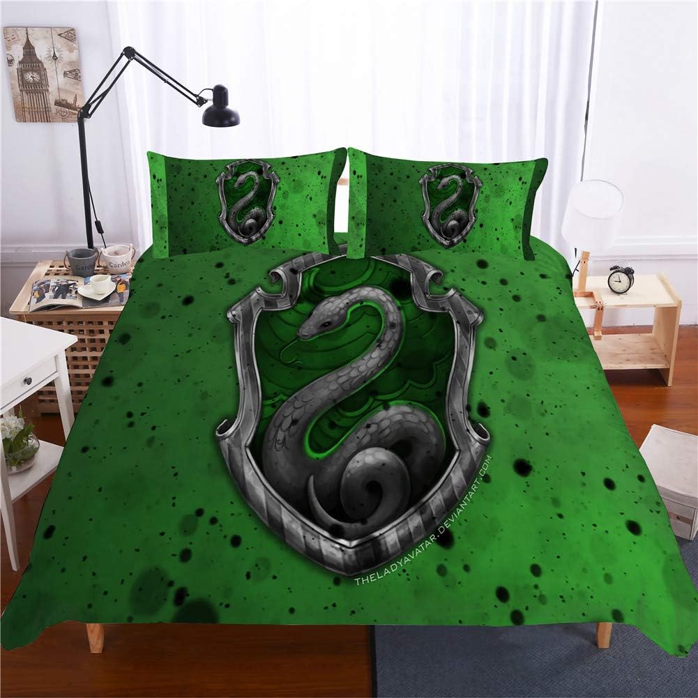 NICHIYO Harry Potter School of Magic Bedding Set - Duvet Cover and Two Pillow Cases Microfibre 3D Digital Print Three-Piece Set, 04, King 220x240cm