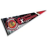 Chicago Blackhawks 6 Time Cup Champions Pennant Banner Flag
