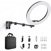 18 Inch Ring Light with Wall Mount Stand, Bi-Color LCD Display 55W 3000-5800K CRI&ge;97 Light Ring for Video Recording/Photography/Beauty Shop/Tattoo/Barber