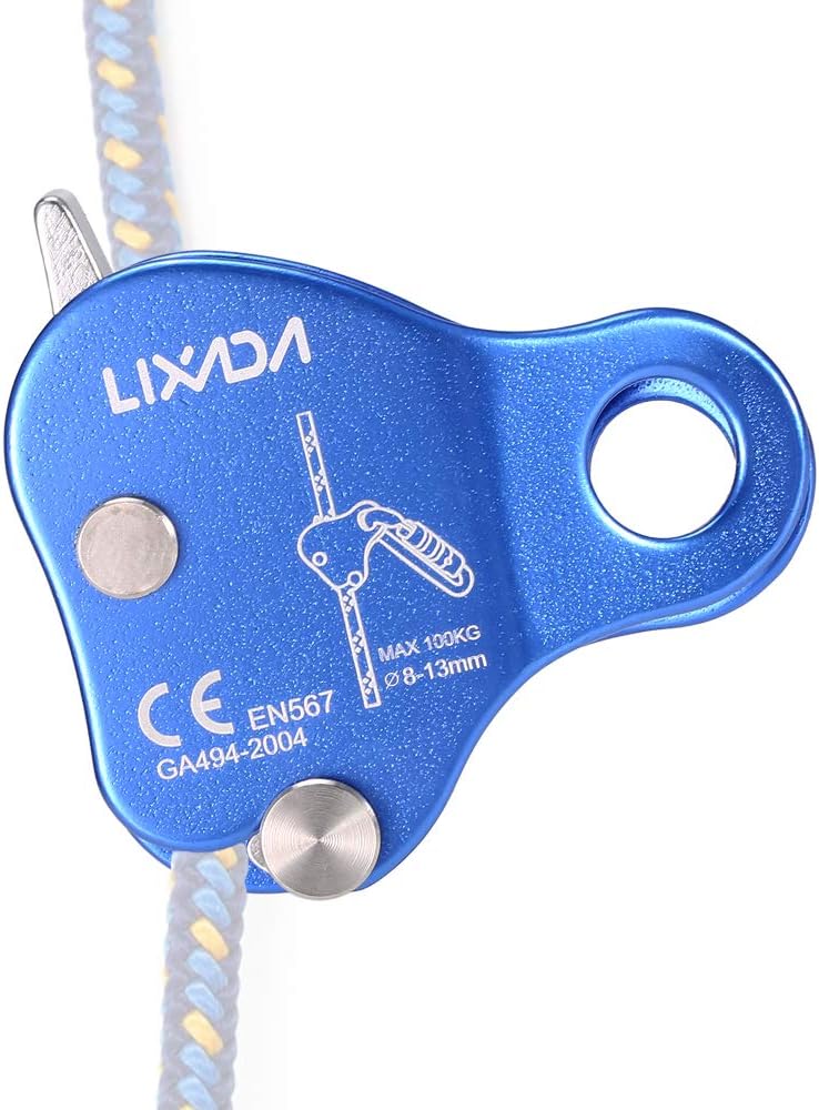 Lixada Rock Climbing Ascender Ultralight Fall Arrest Protection Belay Device Self-Locking 8-13MM Rope Grip Clamp for Outdoor Climbing and Rescue, Blue : Sports & Outdoors